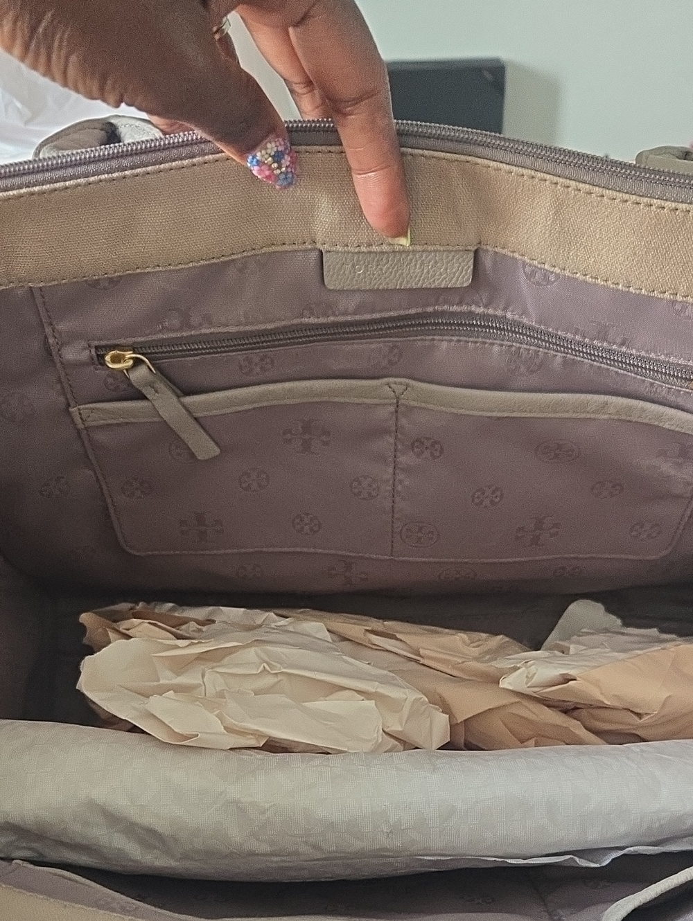 Tory Burch Mauve Beige Tote with Interior Zip Pocket